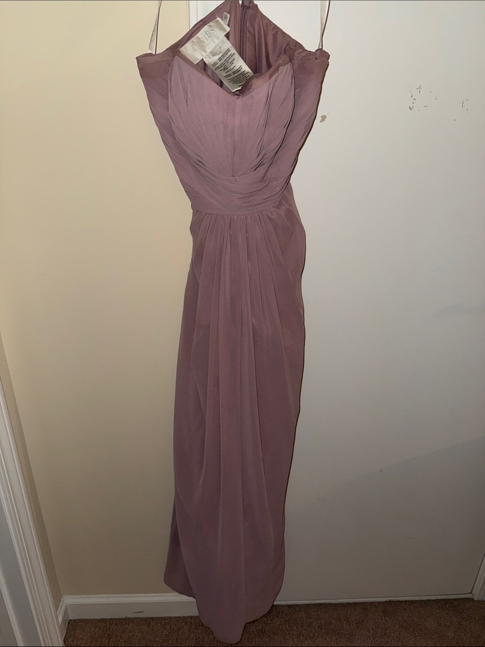 David's Bridal Dusty Mauve Chiffon Strapless Maxi Dress
